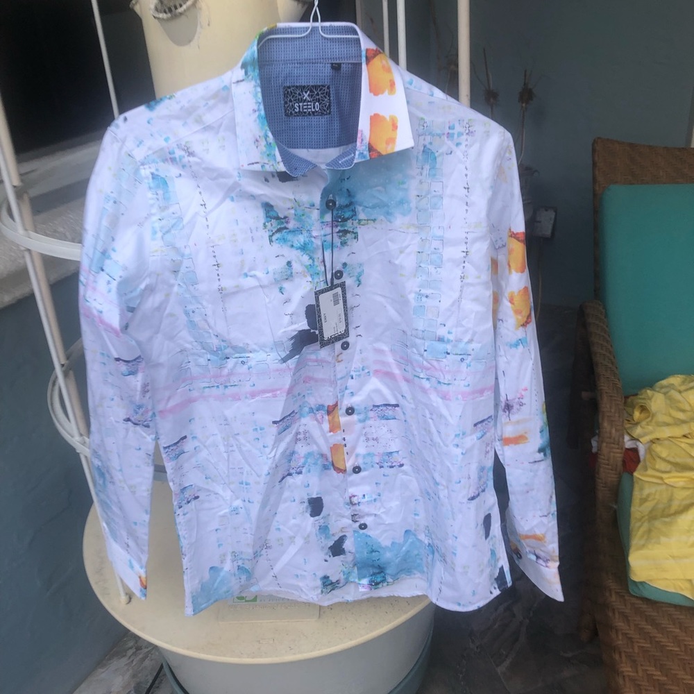 Steelo Mens White Long Sleeve Dress Shirt.  Size M